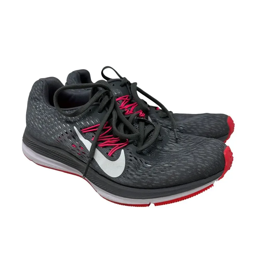Nike Zoom Winflo 5 Running Sneakers Womens Size 7.5 Dark Gray Pink Lace Up
